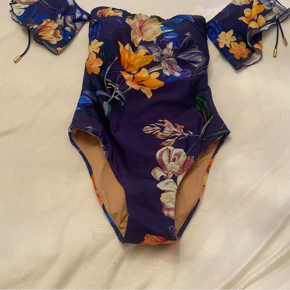 New! Ochie Midnight Floral Olivia Off Shoulder One Piece Swimsuit 3518 - Picture 4 of 9